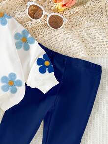 SHEIN Playful Pals 2pcs Baby Girls Casual Floral Print Crew Neck Sweatshirt And Leggings Set, Fashionable And Cute Outfit For Autumn Fall Winter