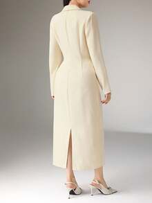 Heiryn Elegant V-Neck Ruched Collar Waist Pleated Floral Dress, Sophisticated Office Wear - Apricot - View 6