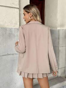 New Lapel Collegiate Style Slimming Fashion Long Sleeve Pleated Skirt Women's Suit Set - Khaki - View 2