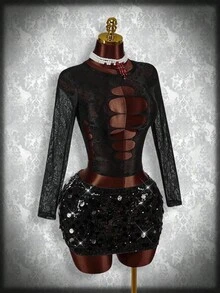 GloRilla x SHEIN ICON Black Bodycon High Waist Super Short Women's Mini Skirt