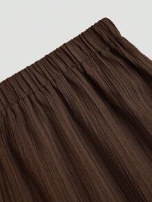 Sweetra 2pcs/Set Solid Color Minimalist Sleeveless Crop Top And Skinny Pants, Sexy Style - Brown - View 4