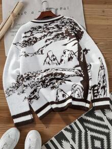 Manfinity EMRG Men's Casual Graphic Crew Neck Drop Shoulder Long Sleeve Sweater, Autumn - Multicolor - View 3