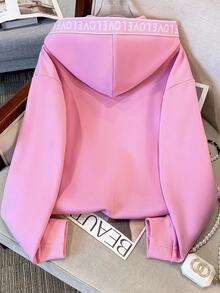 Resyla Women's Autumn/Winter New High-End Minimalist Fleece Hooded Sweatshirt - Pink - View 2