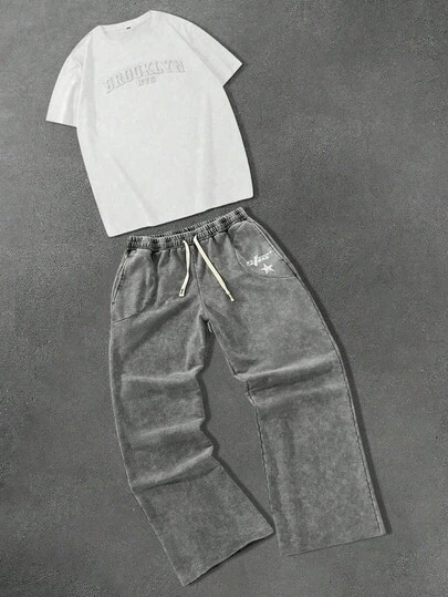 Manfinity EMRG Men Star Pattern Grey Comfortable Sweatpants, Suitable For Everyday Casual Wear Or Athletic Activities. Whether Strolling The Streets Or Working Out At The Gym, These Pants Are The Ideal Choice To Showcase Your Leisure Style, For Rave