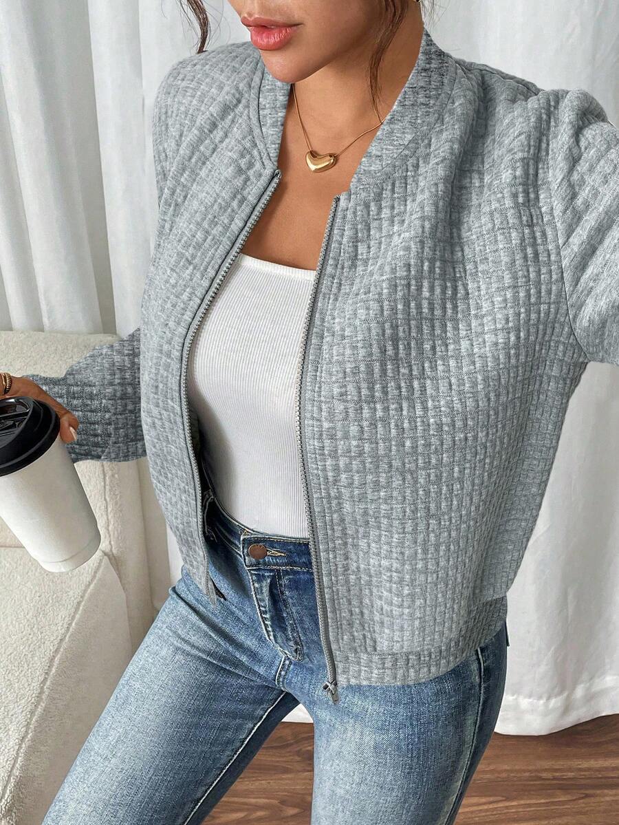 SHEIN LUNE Women's Casual Zip-Up Jacket, Suitable For Autumn/Winter,Fall - Grey - View 1