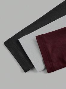 SHEIN EZwear 3件套黑色、灰色、酒红色休闲U领修身短款长袖T恤，适合秋冬季 - 彩色 - 查看 3