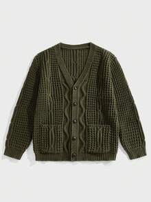 EASEVO Plus Size Men's Solid Color Long Sleeve Cardigan, For Fall Winter