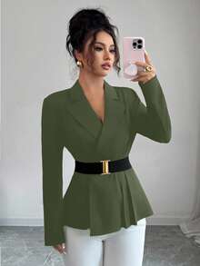 GlowEve Áo khoác Blazer nữ trơn màu, phù hợp đi làm - màu xanh lá - Xem 4