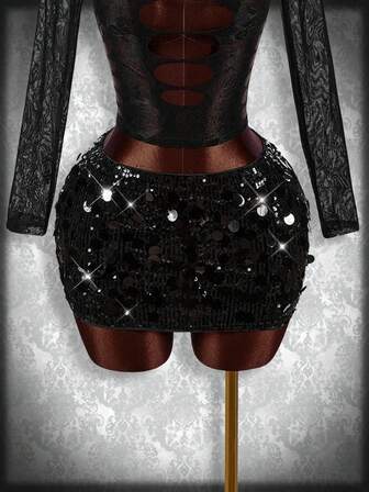 GloRilla x SHEIN ICON Black Bodycon High Waist Super Short Women's Mini Skirt
