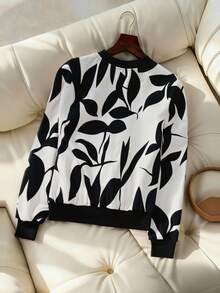 EMERY ROSE 女式休闲植物印花夹克，秋季 - 白色 - 查看 2