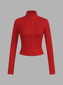 SHEIN EZwear 2 件红黑针织拉链长袖 T 恤，适合秋冬季 - 彩色 - 查看 9