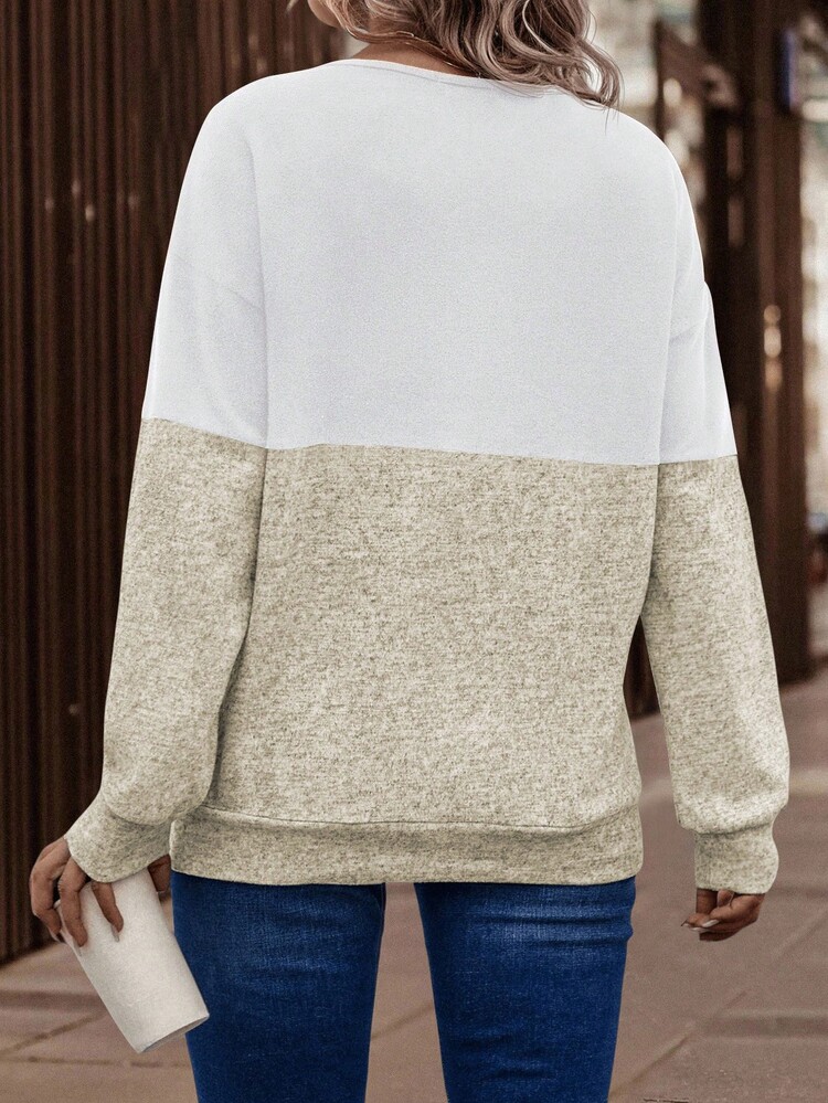 EMERY ROSE 女式秋冬撞色拼布休闲大码卫衣 - 彩色 - 查看 2