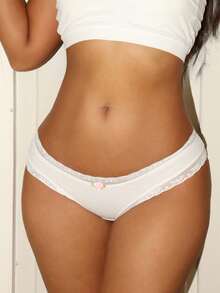 Lowkey Lull Women's Lace Patchwork Simple Briefs - Black and White - View 4