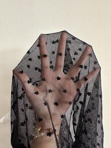 DelicateAllure 女士心形图案透视露背性感睡袍，坏蛋造型 - 黑色 - 查看 7