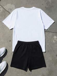 Manfinity Dauomo 男士圆领短袖创意图案休闲百搭夏季T恤套装 - 黑色 - 查看 2