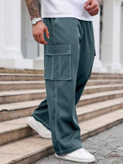 Manfinity Homme Herren Große Größen Lässig Loose Fit Hose mit Taschen, für den Herbst
