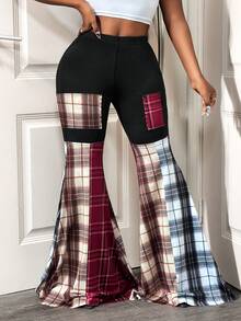 BamGleam 女士时尚性感撞色拼布休闲裤 - 彩色 - 查看 5