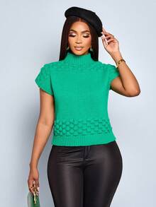 SOLERSUN Áo len chui đầu cổ lọ màu trơn thanh lịch, có gân, kiểu dáng thường ngày dành cho nữ - màu xanh lá - Xem 8