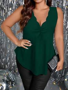 SHEIN Clasi Women's Versatile Ruched Floral Trim Collar Knit Camisole - Dark Green - View 4