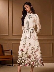 Lilora 女士优雅通勤碎花连衣裙冬装女装碎花连衣裙高端精致优雅 - 彩色 - 查看 5