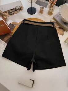 Franclia 女士休闲百搭短裤，女士白色阔腿短裤，适合大学穿着 - 黑色 - 查看 2