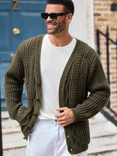 EASEVO Herren Große Größen Einfarbige Langarm Strickjacke, für Herbst und Winter