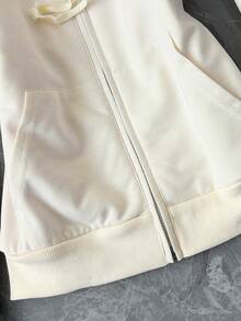 Noixe 新款字母刺绣休闲学院风时尚舒适女式夹克卫衣 - 杏色 - 查看 4