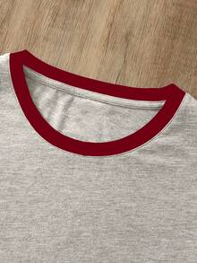 Franclia Camiseta de mujer casual de manga corta con cuello redondo y ribete de contraste - Gris - Ver 3