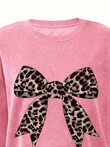 EMERY ROSE 豹纹蝴蝶结图案休闲圆领羊毛长袖卫衣，送给朋友的礼物，秋冬 - 粉色 - 查看 3