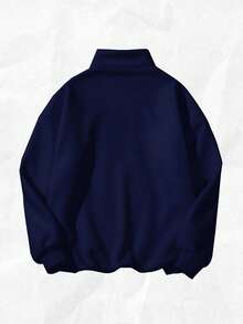 SHEIN EZwear Women's Loose Half-Zip High Neck Vintage Car Print Fleece Sweatshirt, Suitable For Fall/Winter, Y2K, Street Style - Navy Blue - View 2