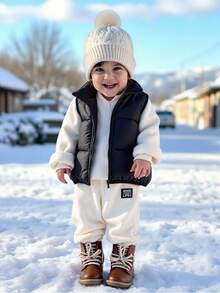 SHEIN 3件套男婴可爱百搭字母印花长袖卫衣+运动裤+保暖外套运动套装，男女宝宝秋冬服装 - 彩色 - 查看 5