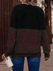 EMERY ROSE Women's Autumn/Winter Contrast Color Patchwork Casual Plus Size Sweatshirt - Multicolor - View 2