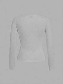 SHEIN EZwear 3 Stücke Damen Lässig Engsitzend Rundhals Langarm T-Shirt Set, geeignet für Herbst/Winter - Verschiedenfarbig - Übersicht 4