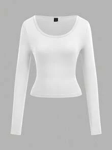 SHEIN EZwear 3pcs Women's Crew Neck Mid-Length Casual Tight Fit Basic Long Sleeve T-Shirts, Suitable For Autumn/Winter