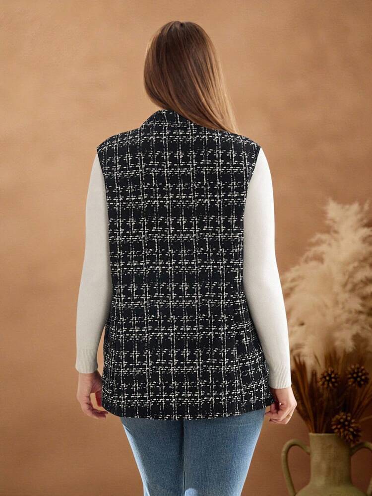 Plus Size Plaid Sleeveless Woolen Coat, Fall Women's Clothes, Fall Clothes, Business Casual Ladies, Autumn/Winter