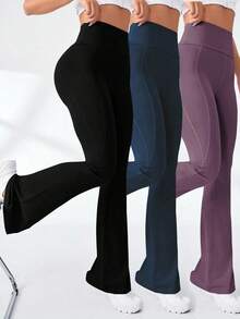 SHEIN Velisys 3 PCS Women's Solid Color High Waist Sports Pants Set