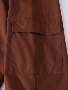 Sparklyn 2pcs Tween Girls' Sporty Color Block Numeric Print Long Sleeve Knit Sweatshirt And Side Pocket Cargo Pants Set, Cool Girl Daily Outfit Fall Winter - Brown - View 5