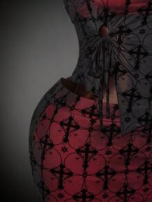 Amplova Y2K Amplova Cross Plus Size Sexy Fashion Bandeau Top And Mini Skirt 2 Pieces Set Halloween Dress Demon Dress Criss Cross Dress