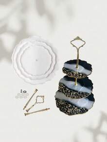 3 件树脂三层水果盘模具、带支架的树脂支架模具、环氧树脂分层托盘模具、树脂和硅胶铸造模具以及用于制作服务台的五金配件 - 白色 - 查看 1