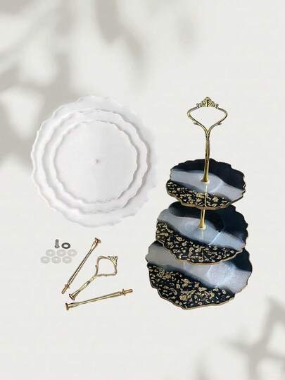 3pcs Resin Three-Layer Fruit Plate Molds, Resin Stand Molds With Holder, Epoxy Resin Layered Tray Molds, Resin & Silicone Casting Molds And Hardware Accessories For Making Service Table