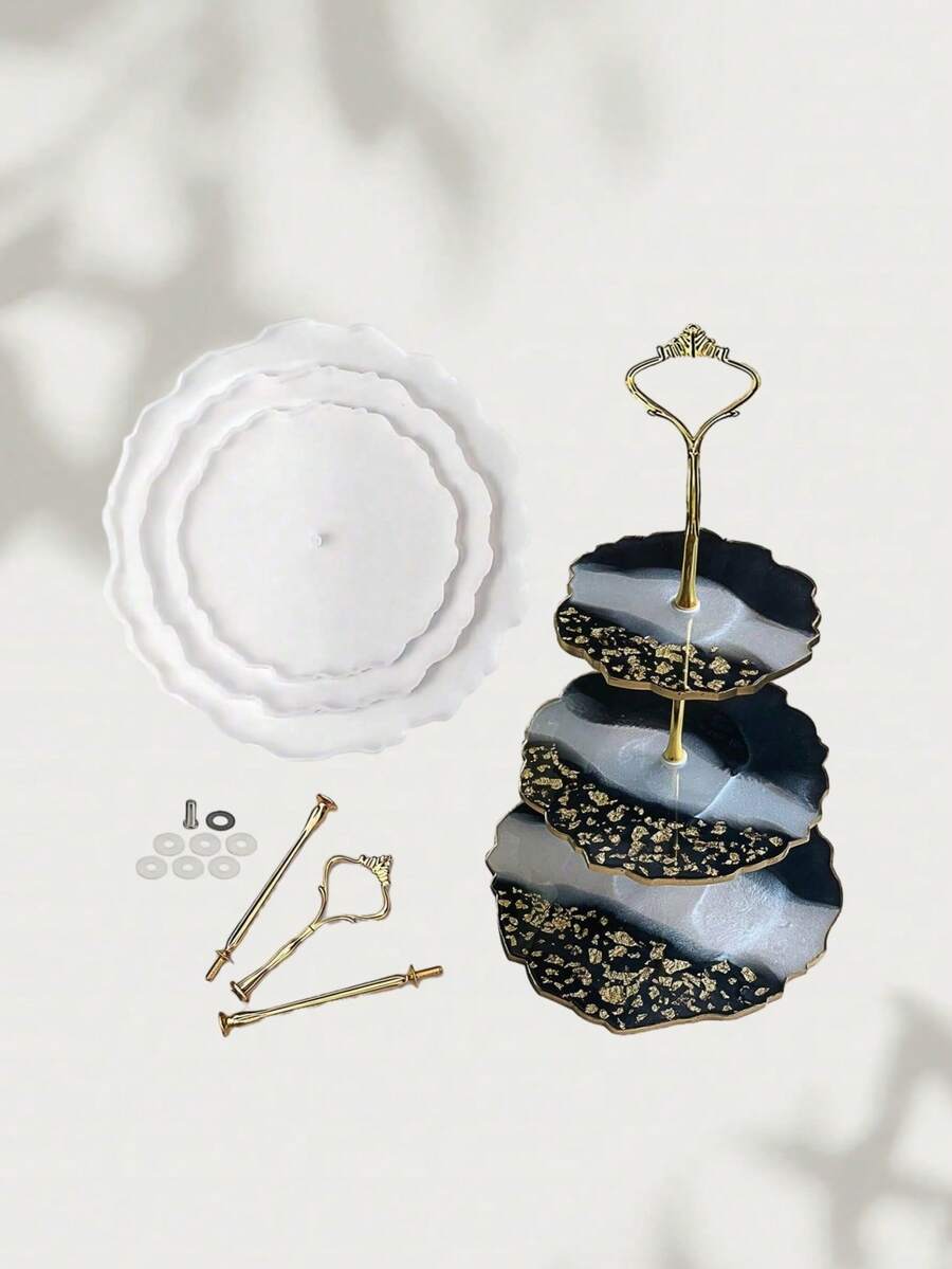 3 件树脂三层水果盘模具、带支架的树脂支架模具、环氧树脂分层托盘模具、树脂和硅胶铸造模具以及用于制作服务台的五金配件 - 白色 - 查看 1