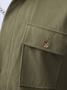 Manfinity CasualCool 男士灯芯绒工装长袖衬衫和裤子两件套，秋季服装 - 軍綠色 - 查看 3