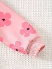 Cozy Pixies Set de 2 piezas de sudadera con cuello redondo de punto suave con mangas raglán y estampado floral y leggings de cintura elástica para niña bebé - Rosa - Ver 5