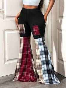 BamGleam 女士时尚性感撞色拼布休闲裤 - 彩色 - 查看 3