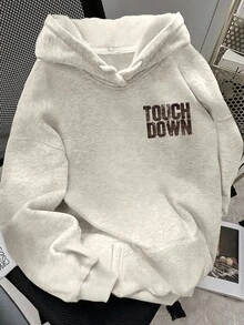 INAWLY Women's Drop Shoulder Letter Print Long Sleeve Sweatshirt - Light Grey - View 2