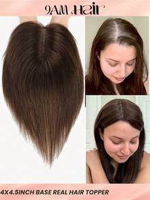 女式直發頭飾真人發，10 英寸女式髮飾無劉海頂接發發片適合稀疏頭髮假髮