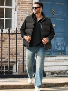 EASEVO Áo vest không tay màu đen thường ngày cỡ lớn dành cho nam, dáng vừa, mùa đông - màu đen - Xem 4