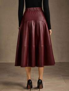 MOTF PREMIUM 女款 ENCORE 红色 PU 皮革 A 字褶裙