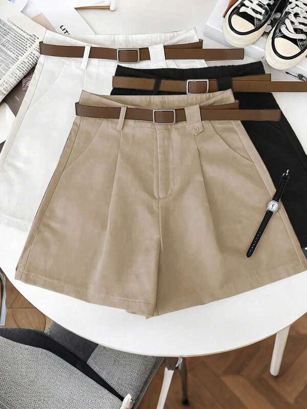 Franclia Women's Casual Versatile Shorts, Women's White Wide Leg Shorts Maillard Style Summer Brown Clothes For University