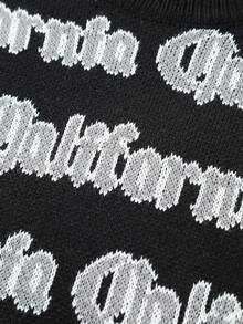 Manfinity EMRG Men's Casual Letter Pattern Round Neck Drop Shoulder Long Sleeve Sweater, Autumn Men Knit Sweater California Sweater Mens Graphic Knit Sweater Mens Black Sweater Mens Knitwear